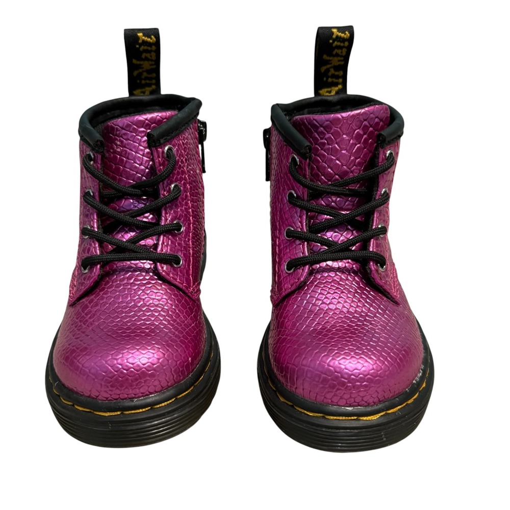 Dr. Martens Toddler Size 6 Metallic Pink Snakeskin Boots 1460 Delaney Side Zip